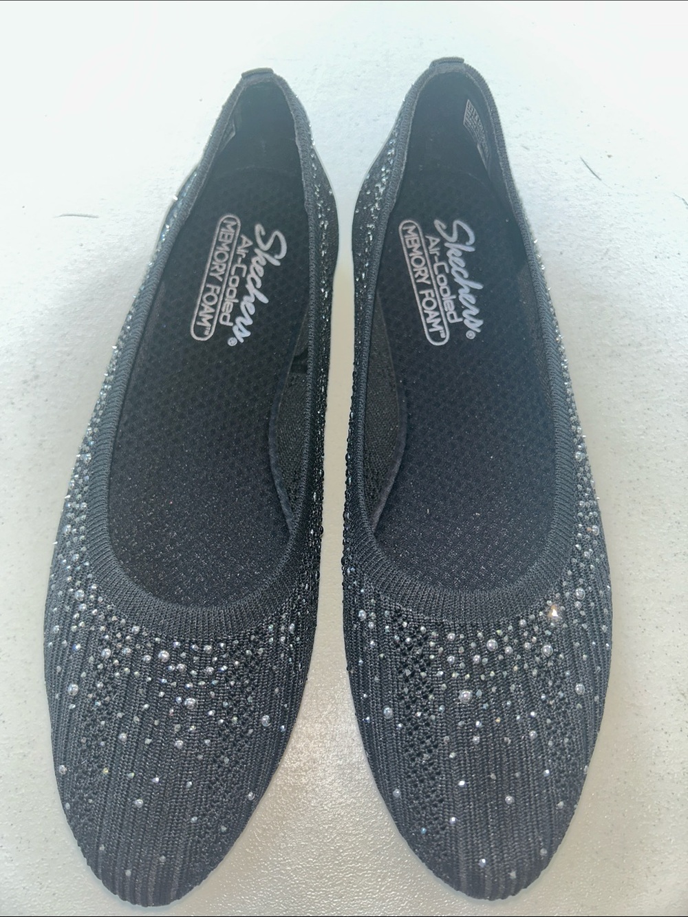 Skechers Black Sparkle Knit Memory Foam Flats